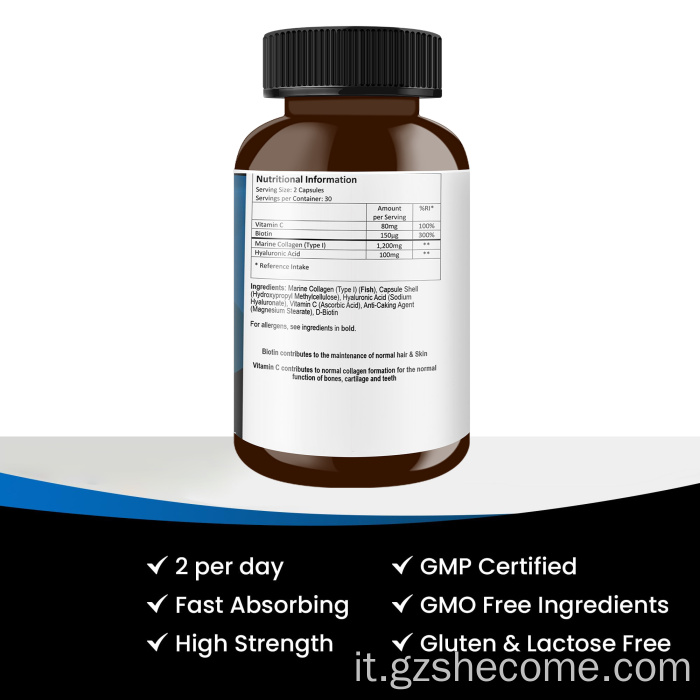 Peptidi di collagene marino organico capsule con vitamina C